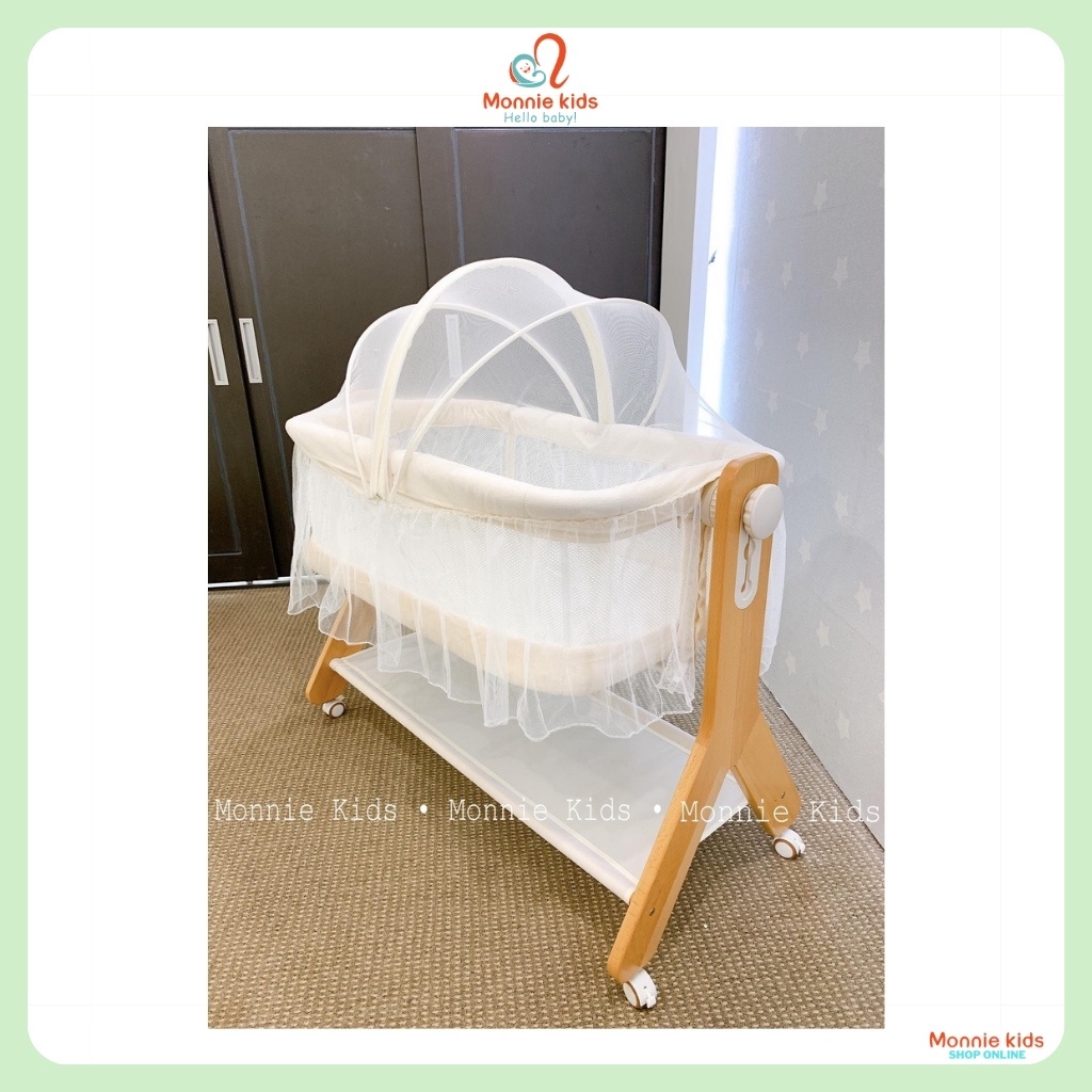 Nôi ru ngủ cho bé Crown Love, nôi đưa em bé chất liệu gỗ cao cấp - Monnie Kids
