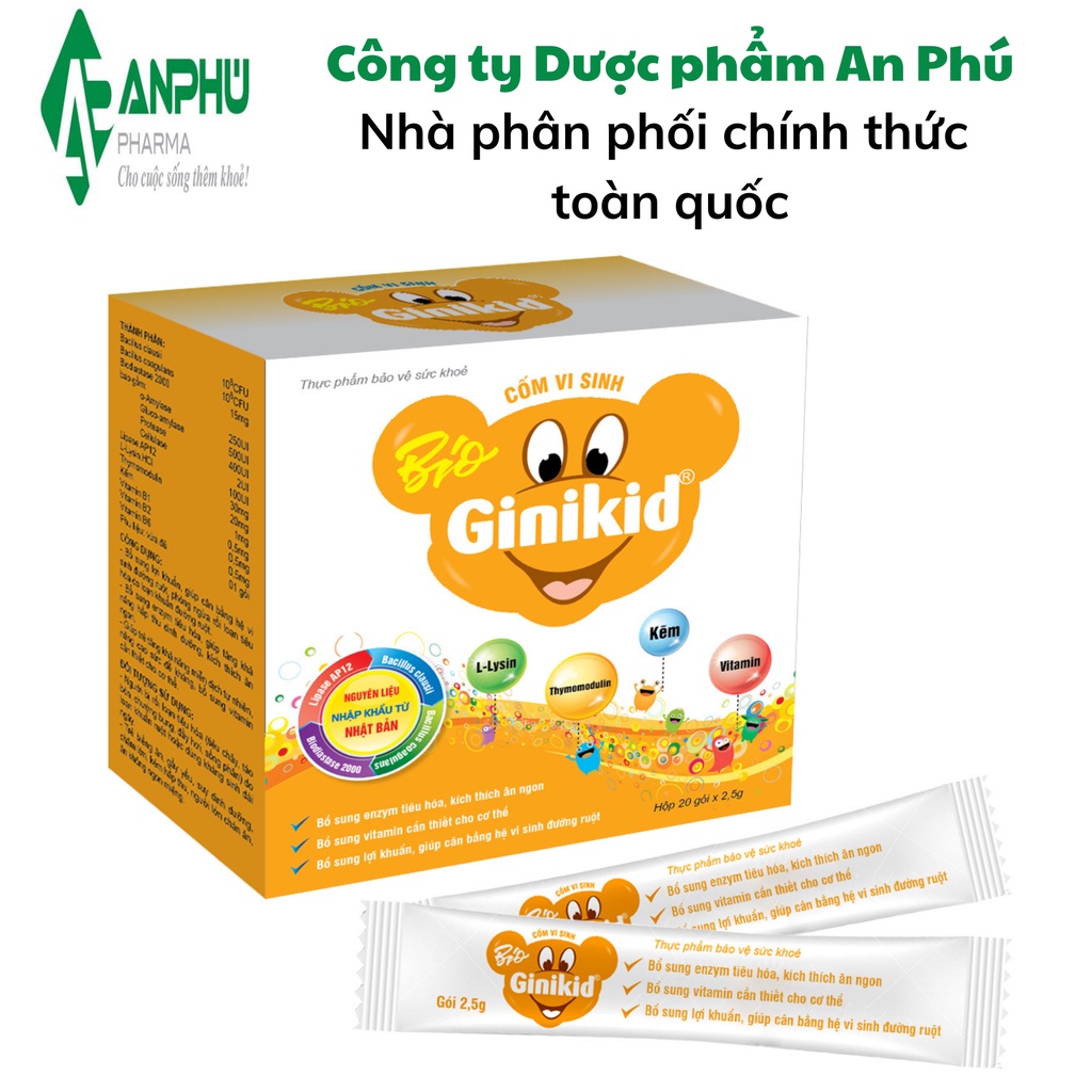Cốm vi sinh Bio Ginikid - Dùng khi Rối loạn tiêu hóa, Trẻ biếng ăn, gầy yếu, suy dinh dưỡng, chậm lớn, kém hấp thu