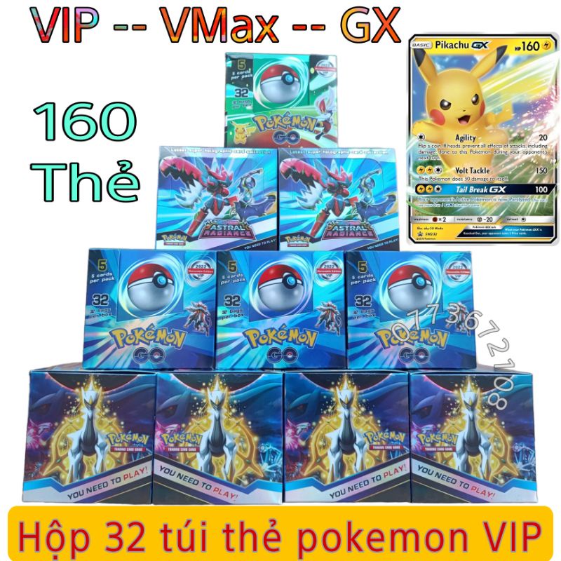 Hộp 32 pack thẻ bài pokemon VIP Loại GX , Vmax  mẫu mới năm 2022