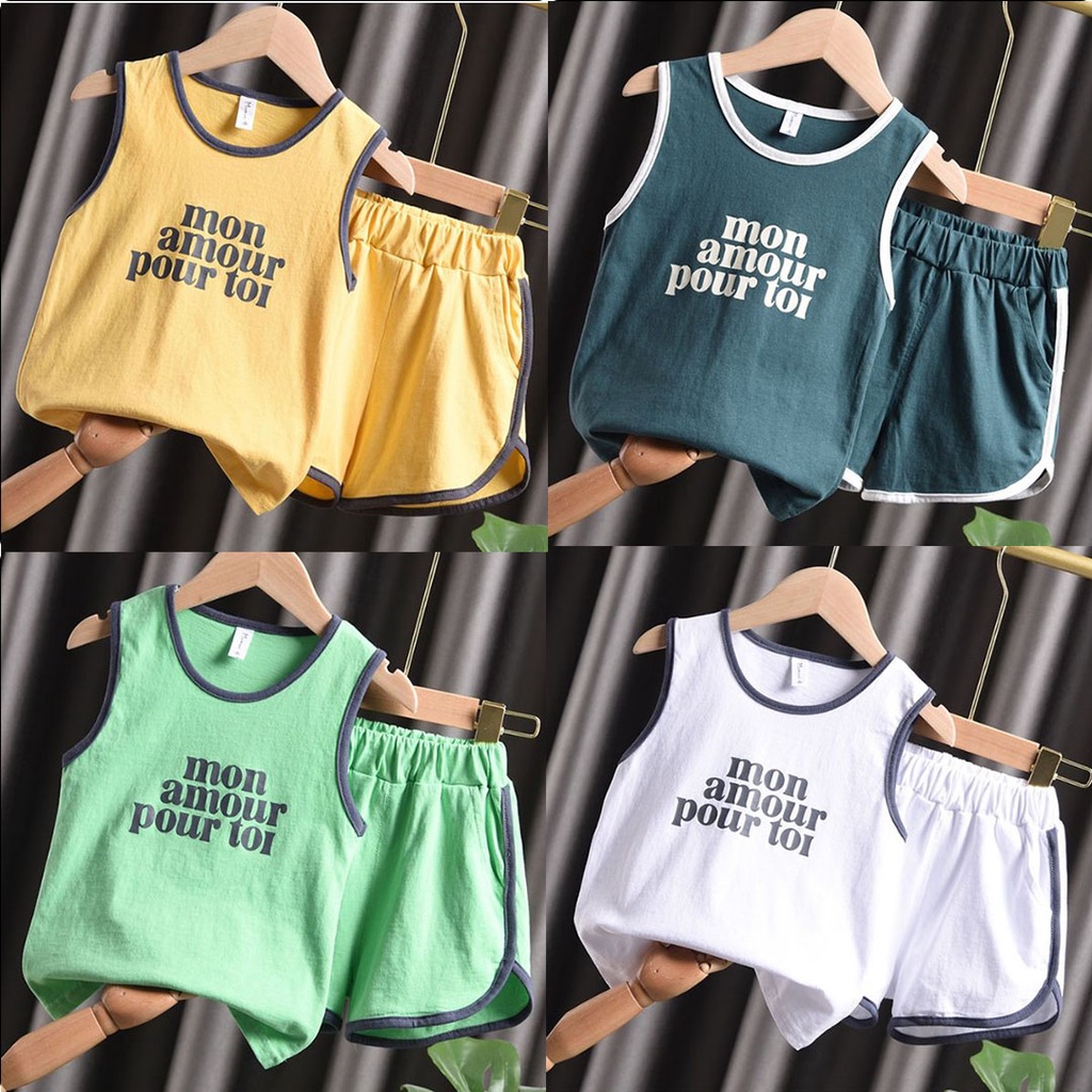Bộ ba lỗ cộc tay cho bé chất cotton size đại đến 65kg - Bộ Moon