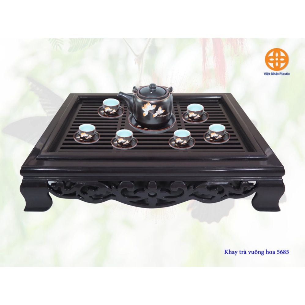 khay để ấm chén nhựa giả gỗ sang trọng, khay trà đạo nhựa Việt Nhật