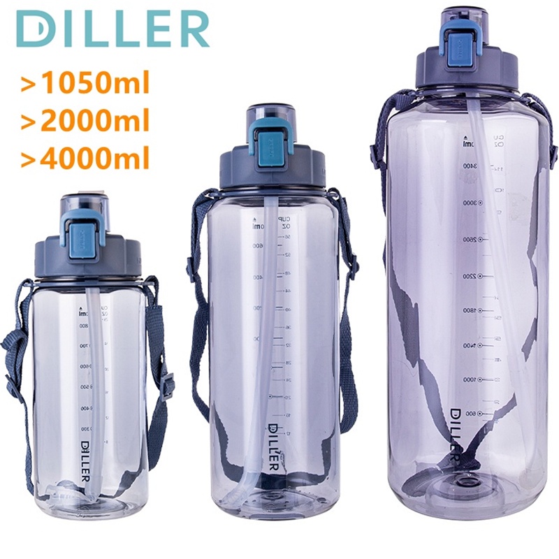 Bình đựng nước DILLER D47 không chứa BPA tích hợp ống hút và dây đeo 1050ml/2000ml/4000ml