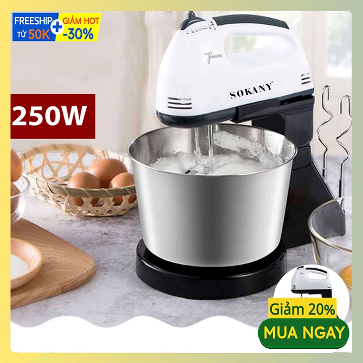 [ Xả Kho ] Máy Đánh Trứng, Nhào Bột Để Bàn Sokany CX-6620 Công Suất 250W Chậu 2 Lít - BH 12 tháng
