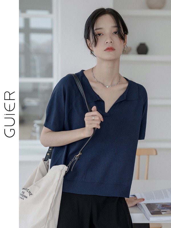 NZN Áo thun ngắn tay cổ bẻ thanh lịch dành cho nữ