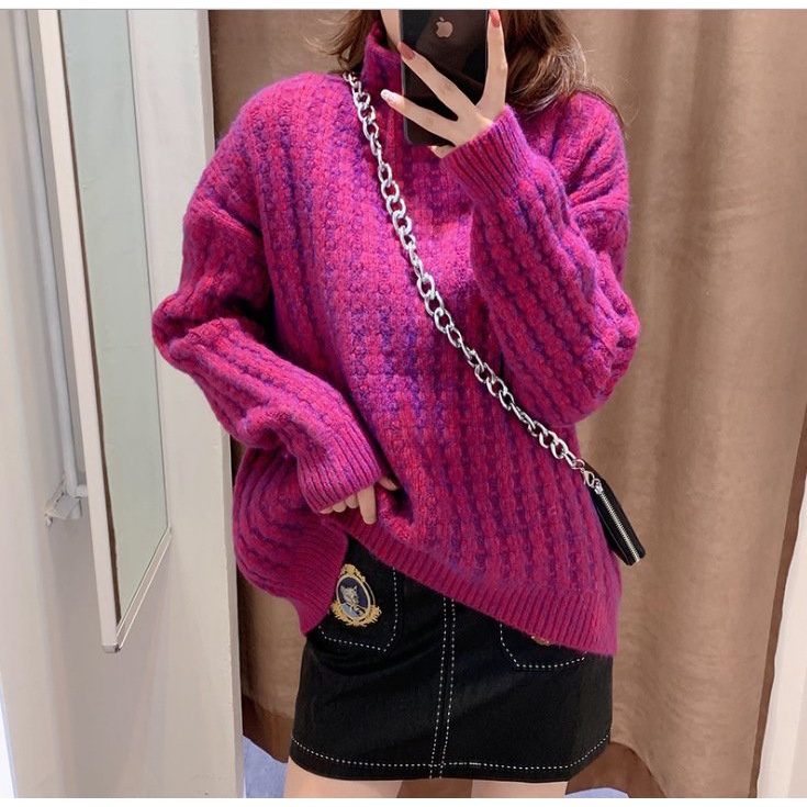 Áo len nữ cổ lọ dáng rộng phong cách Retro Hàn Quốc Mohana fashion