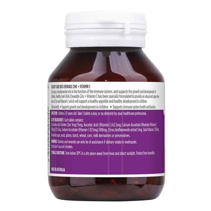 Viên nhai kẽm Healthy Care Zinc Vitamin C kẽm cho bé 60 viên từ 2 tuổi giúp bé tăng đề kháng hỗ trợ cho bé biếng ăn