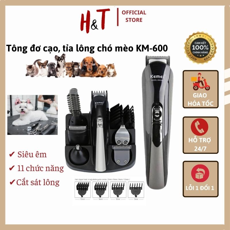 🐶BH 12 THÁNG🐶 Tông đơ cạo tỉa lông chó mèo 11 chức năng cắt sát lông, không ồn Kemei 600