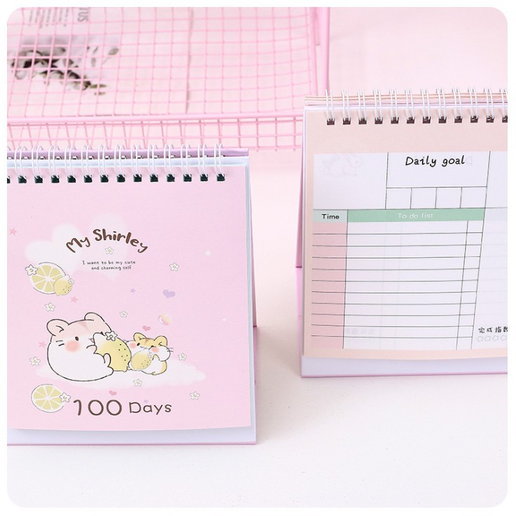 Sổ Kế Hoạch, Ghi Chú ( Note ) Lò Xo 100 Ngày - 100 Days Daily Planner Notebooks -Chuột Hamster (19 x 15 cm)