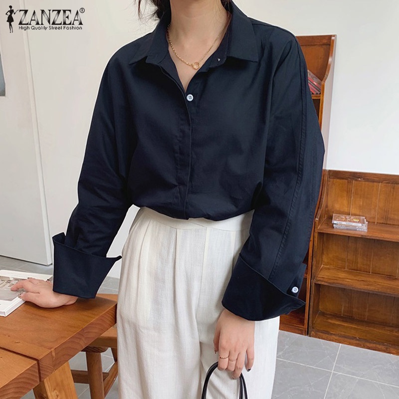Áo sơ mi Zanzea tay dài màu trơn thời trang dành cho nữ