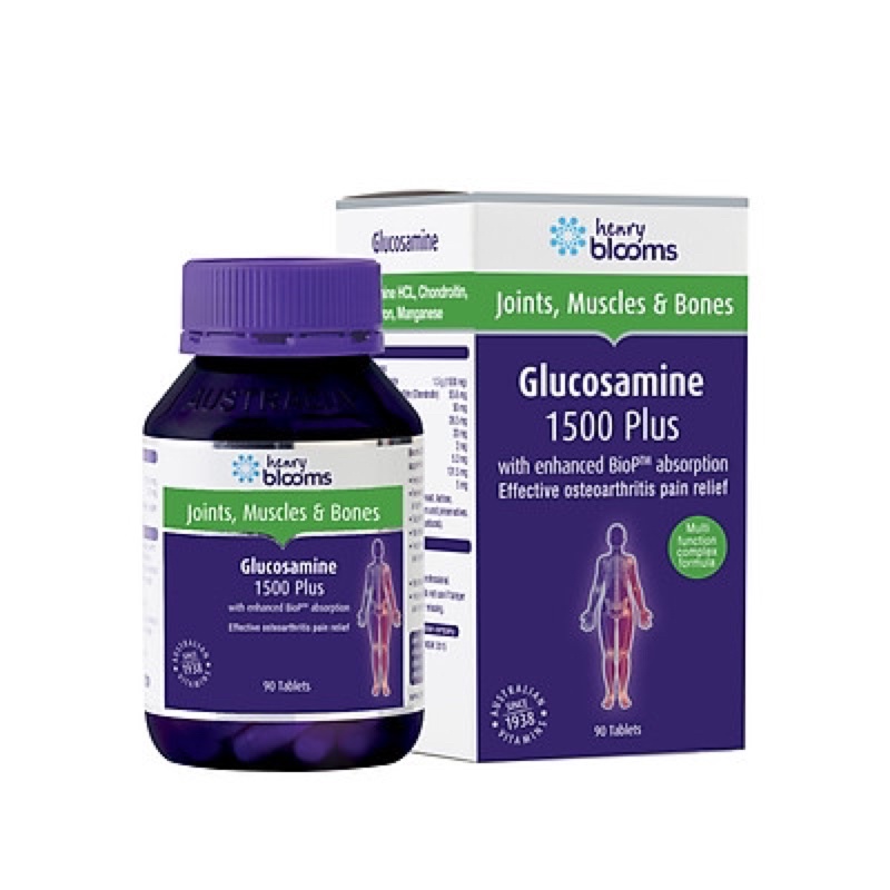 Viên Uống Henry Blooms Glucosamine 1500 Plus Bổ Xương Khớp Giúp Giảm Đau Nhức Xương Khớp 1 hộp 90 viên uống được 3 tháng