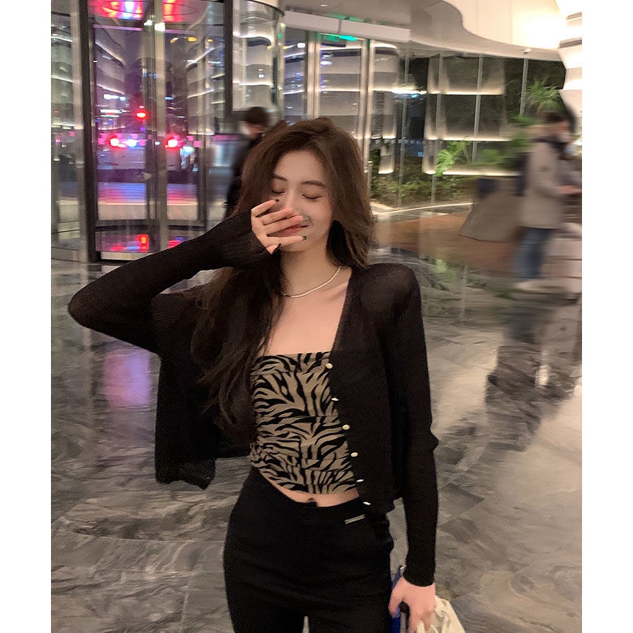 Qiu Meatyao Xiaoxiang Áo Khoác Cardigan Dệt Kim Mỏng Dáng Ngắn Chống Nắng Làm Đẹp Ngọt Ngào