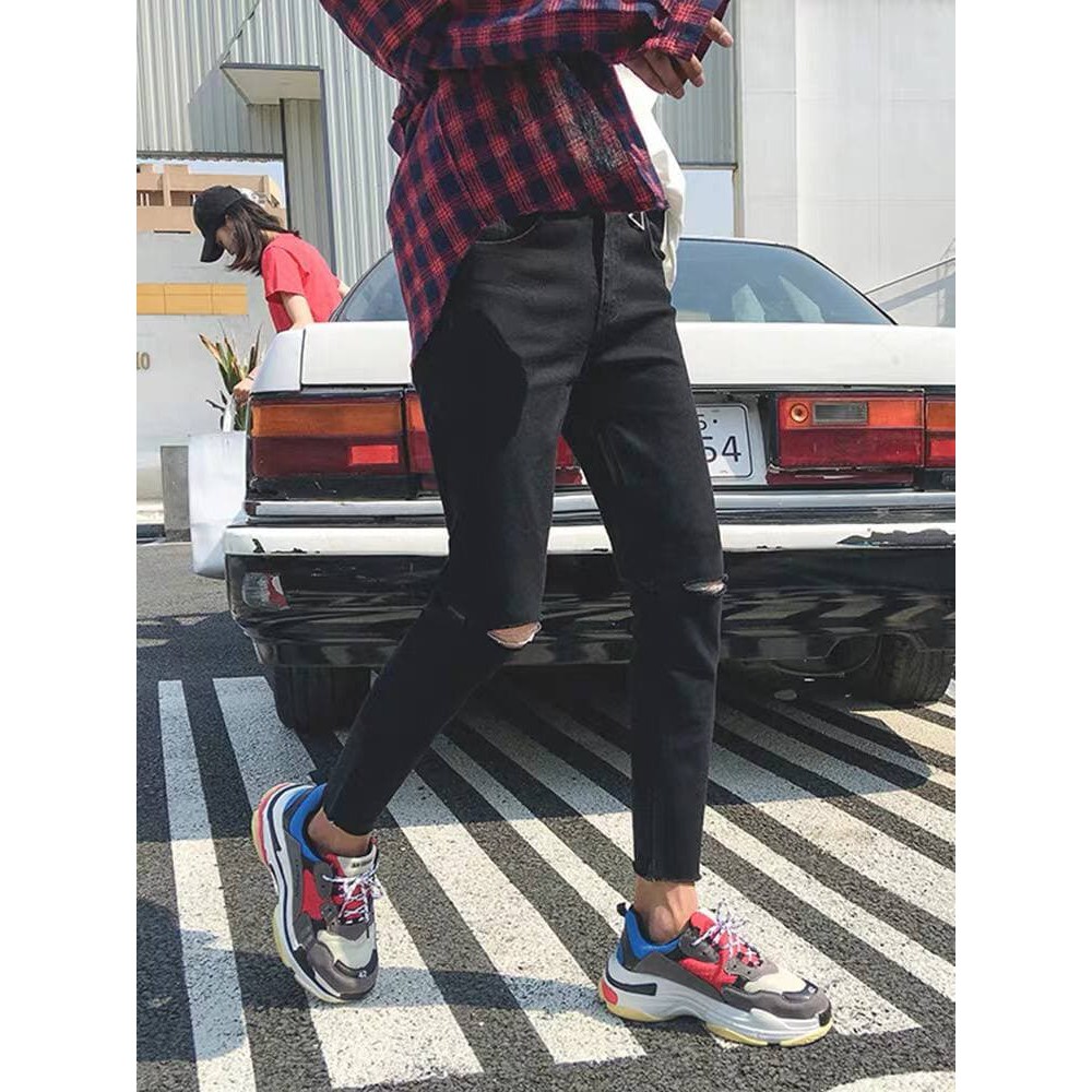 Quần bò nam đen MALTRIK, quần jean đen ống côn rách gối, quần bò ống côn nam, quần bò nam rách gối hottrend 2022 | BigBuy360 - bigbuy360.vn