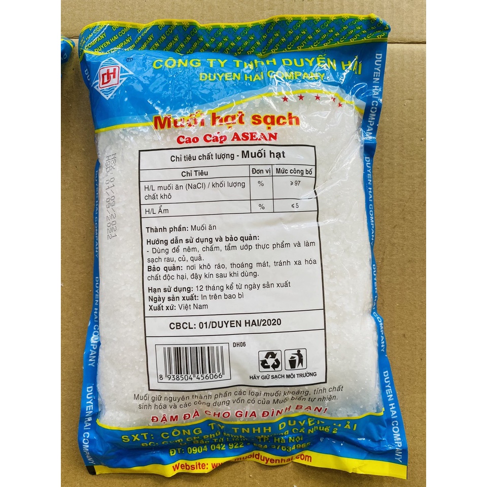 Muối sạch cao cấp chính hiệu Duyên Hải sản xuất trên công nghệ hiện đại: Muối hạt 1kg, Muối tinh 500g