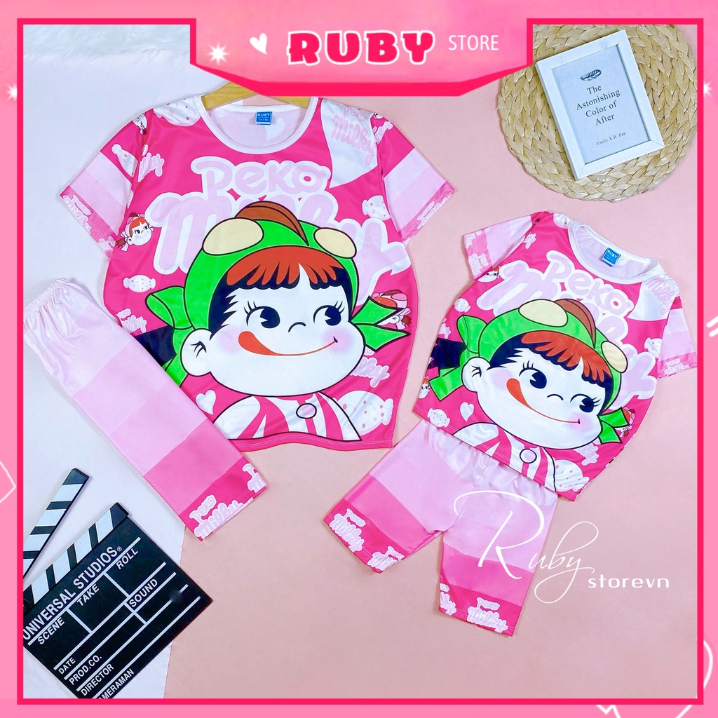 Đồ bộ thun quần LỬNG cho mẹ và bé size 7kg - 70kg chất thun mềm mát in hình Doremon Hoạt hình chibi DBRBL FULL SIZE