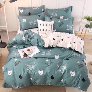 set MẶT MÈO XANH bộ Chăn Ga Gối 4 món Poly cotton HÀN QUỐC 100%