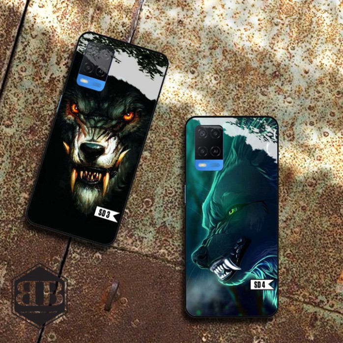 Ốp lưng kính cường lực Oppo A54  hình sói nam tính