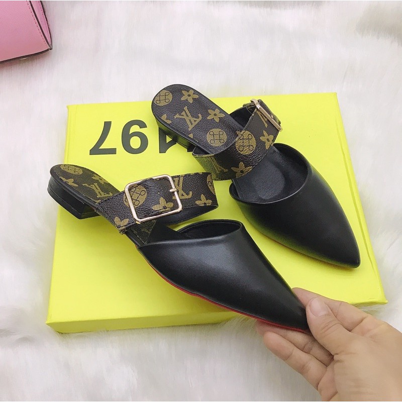 Giày Cao Gót, Giày Sục Nữ Mũi Nhọn Da Mềm Họa Tiết Phối Quai Ngang Cao 2Cm Đế Chống Trượt không Kêu Minhtushoes Giày Dép | BigBuy360 - bigbuy360.vn