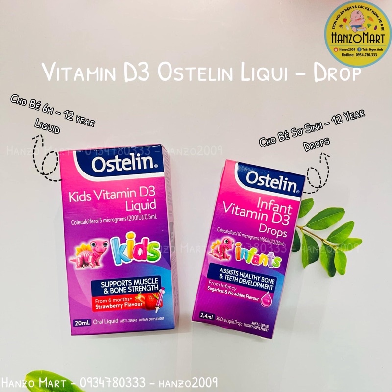 Ostelin D3 Drop 2,4ml( 0m+) & 20ml( 6m+) bổ sung vitamin D3 cho bé sơ sinh từ 0 tháng tuổi