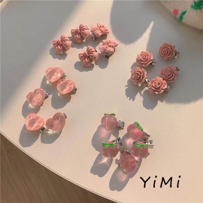 （5 bộ）Kẹp tóc hình trái tim/ quả đào/ nơ/ trái tim thời trang cho nữ