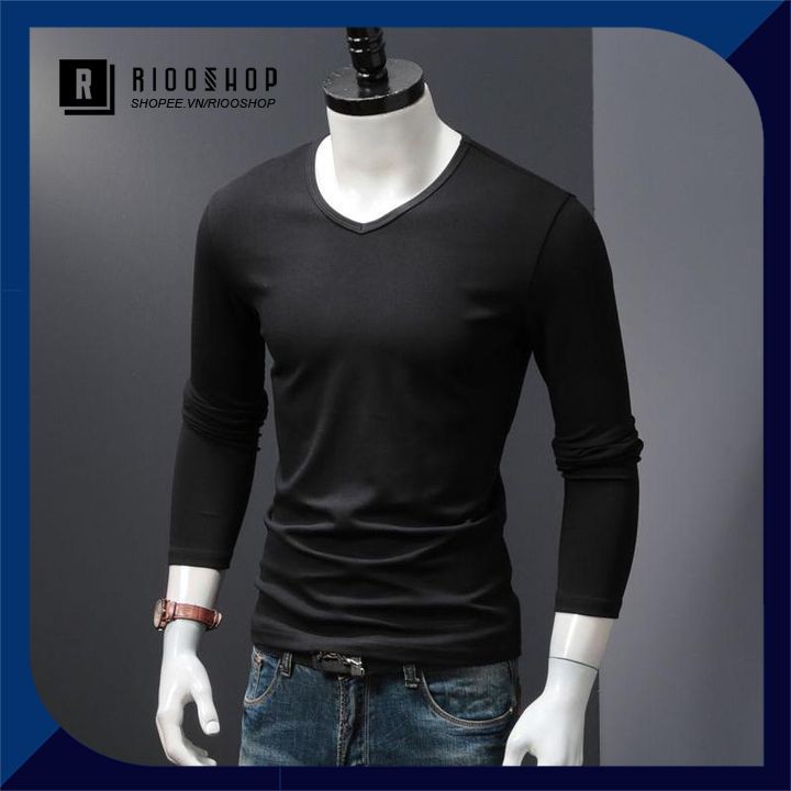 Áo thun nam tay dài cổ tim trơn cao cấp RKL001- áo phông nam dài tay đẹp Riooshop | BigBuy360 - bigbuy360.vn