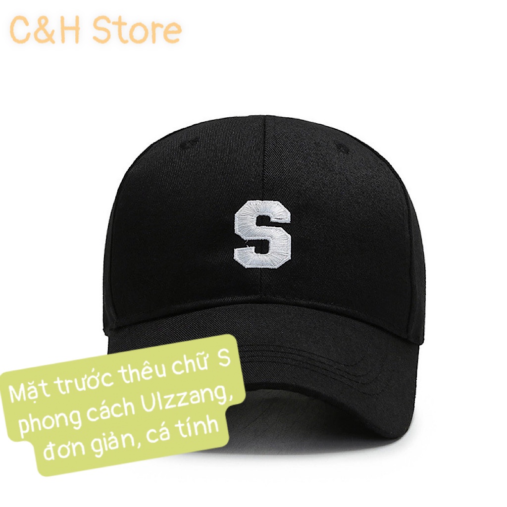 Mũ lưỡi trai thêu chữ S, nón kết nam nữ form unisex phong cách ulzzzang vải cotton N14