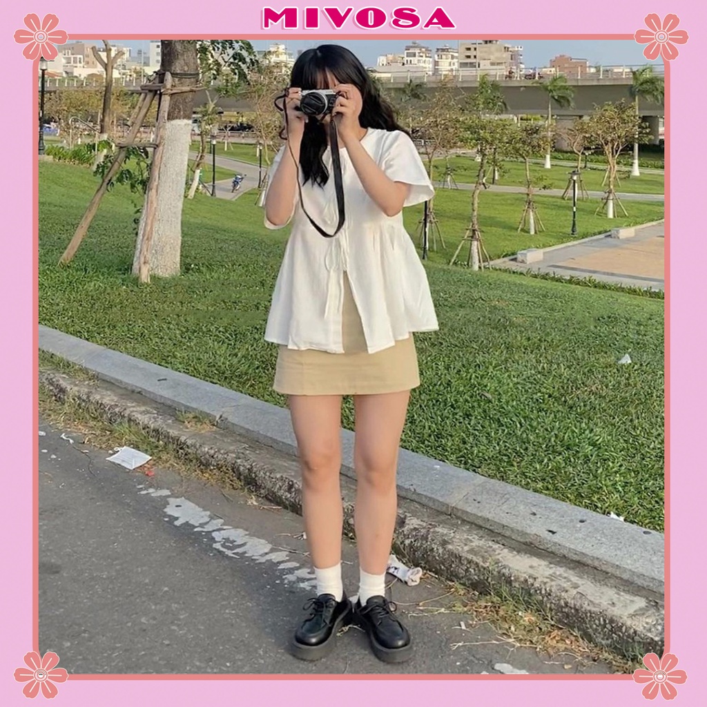 Set áo sơ mi babydoll nơ cổ chân váy chữ a ngắn 2 lớp ulzzang đồ bộ nữ MIVOSA SV001 | BigBuy360 - bigbuy360.vn