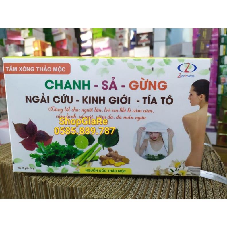Tắm Xông thảo mộc Chanh Sả Gừng ngải Cứu Tía Tô hỗ trợ giảm cam, ho, nhức đầu tiêu hóa kém, dạ dày