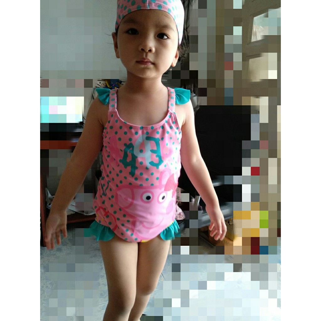 Đồ bơi bikini hình heo Peppa kèm nón cho bé gái