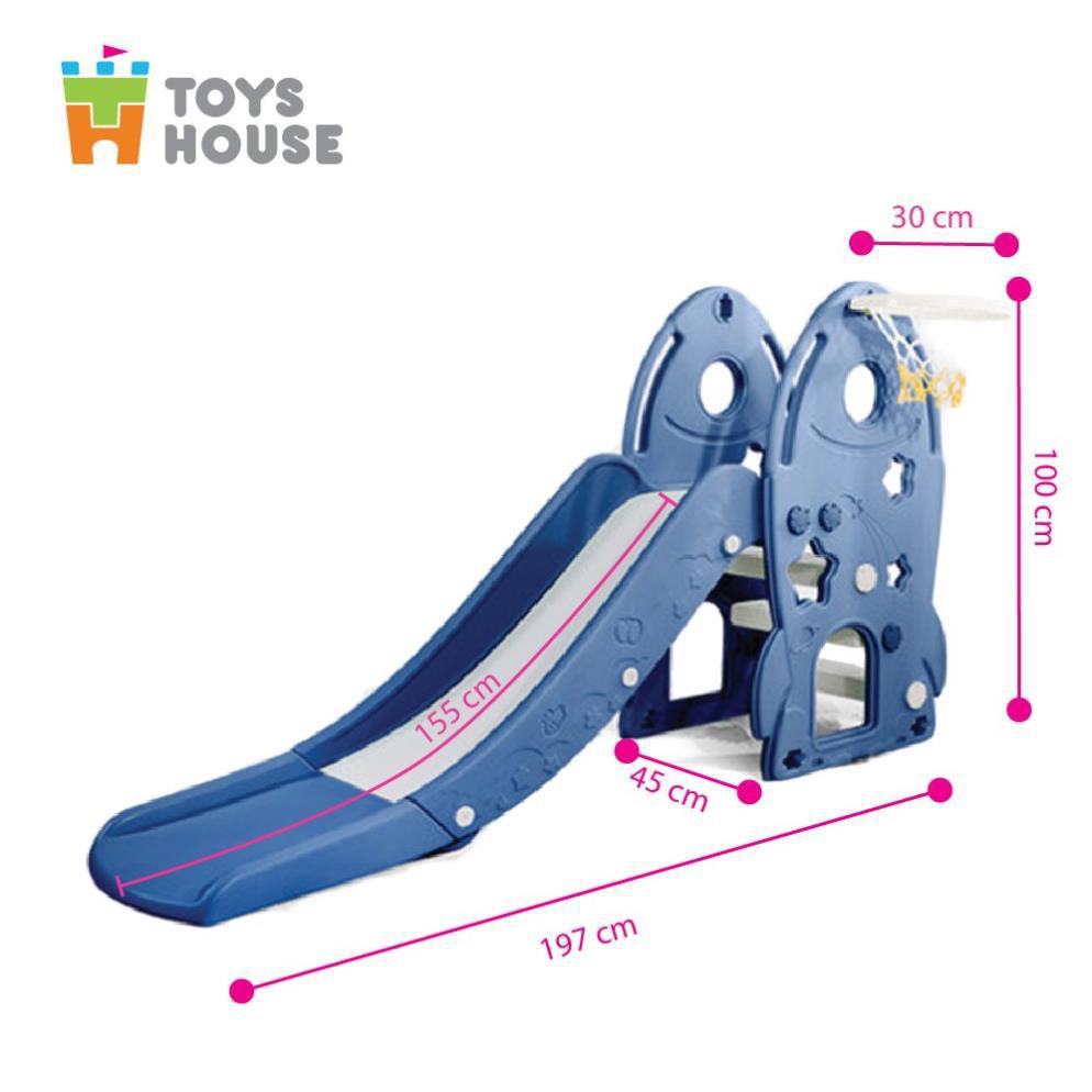 Sân chơi trong nhà cho bé cầu trượt kiêm bóng rổ 2 trong 1 hình tên lửa Toyhouse - L-HJ05 kích thước 197cm