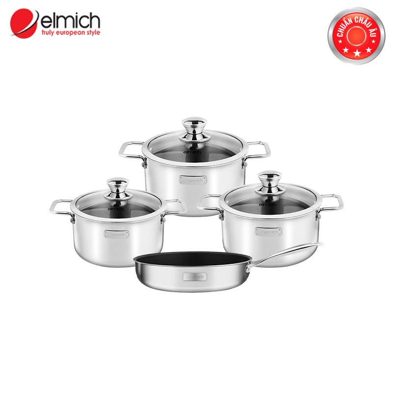 [LIFEMCMBP4 -12% đơn 250K] Bộ nồi chảo Inox 304 cao cấp 3 đáy liền nguyên khối Elmich Trimax Classic EL-2110OL