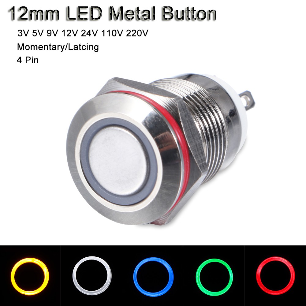 Công Tắc Nút Nhấn Có Đèn LED Nhiều Màu Khác Nhau 12mm 3v/5v/9v/12v/24v/110v/220v Chất Lượng Tốt