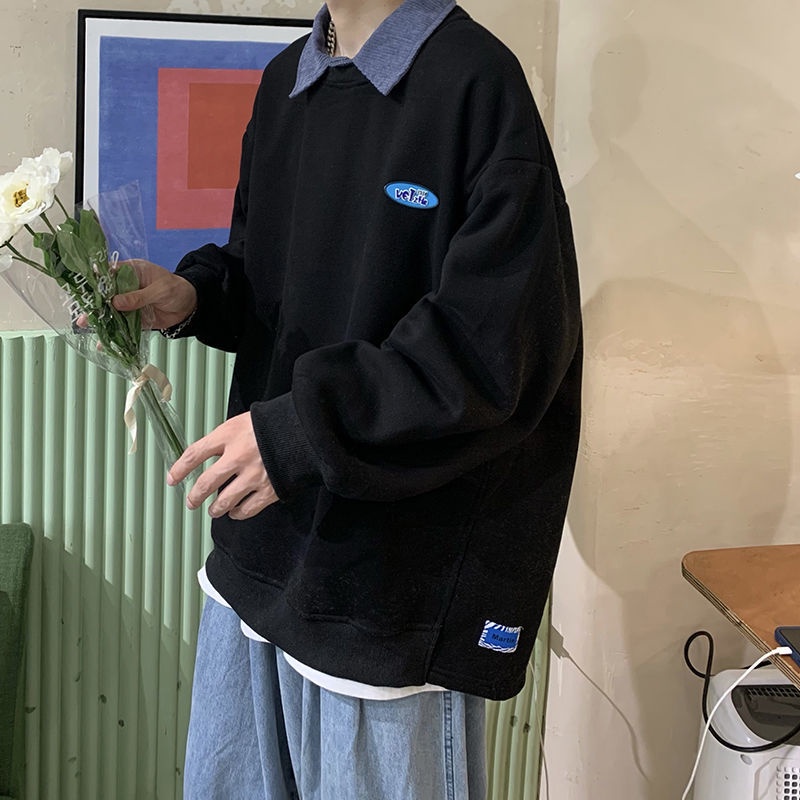 Áo sweater cổ tròn dáng rộng phong cách Hàn Quốc cho nam