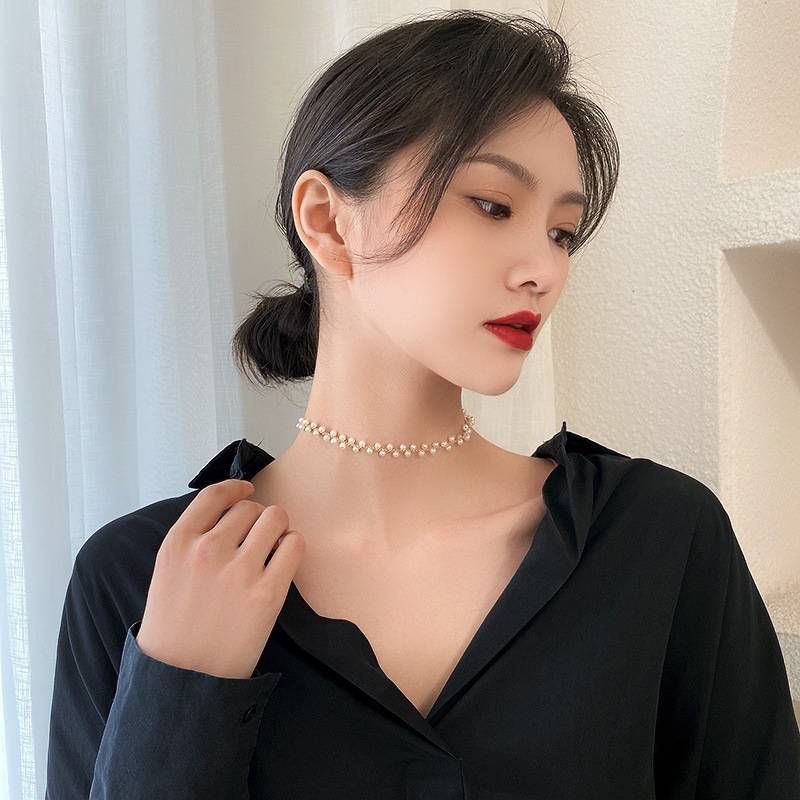 Villanelle Accessories Hàn Quốc chuỗi ngắn xương đòn mới vòng cổ pha lê ngọc trai vòng cổ choker vòng cổ choker nữ