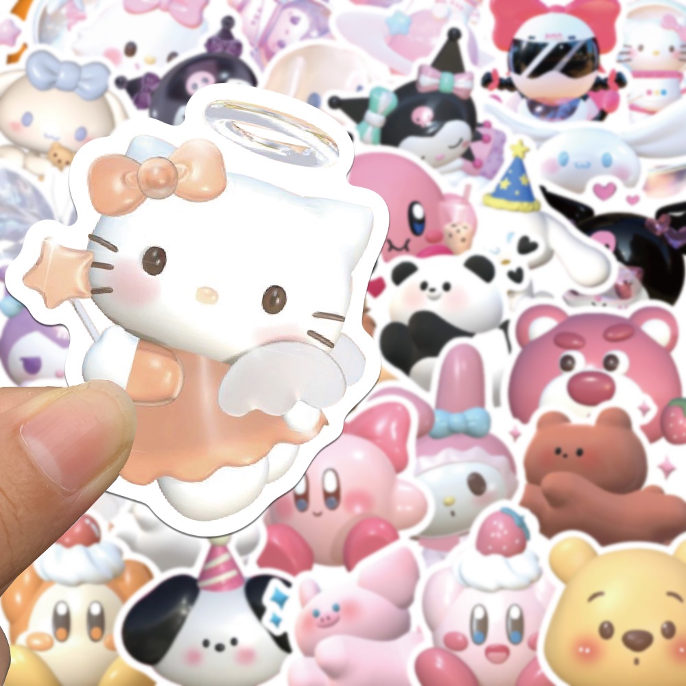 Bộ 51 Miếng Dán 3D Hình Sanrio Hellokitty Mymelody Kuromi Dễ Thương