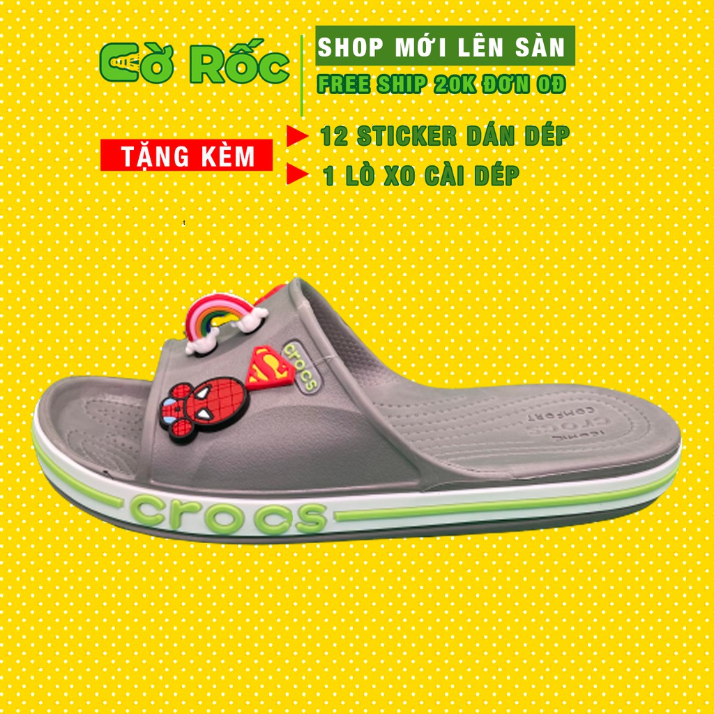Dép lê cross nữ quai ngang màu xám full box tặng 12 siticker cross gắn dép Cờ rốc