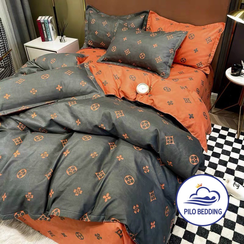 Bộ chăn ga gối Cotton Poly PILO BEDDING gồm vỏ chăn mền,drap ga giường và 2 vỏ gối nằm - PL Lv cam