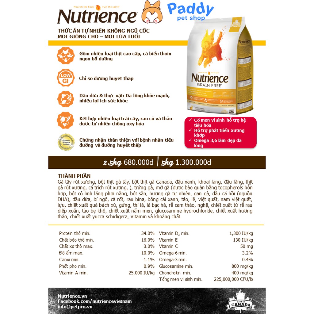 Hạt Nutrience Grain Free Cho Chó Mọi Lứa Tuổi - Gà Tây & Rau Củ Quả