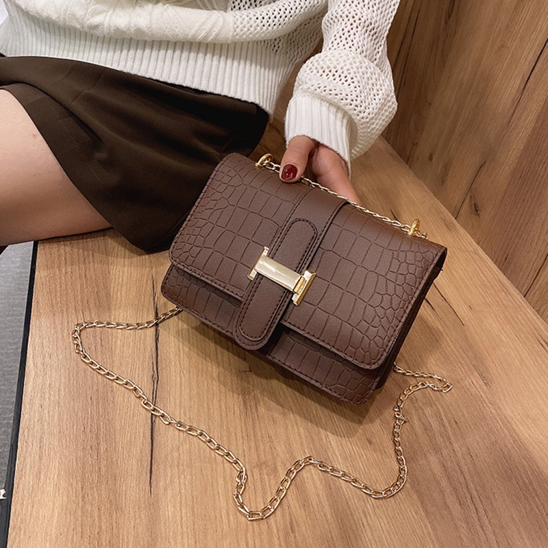 Túi đeo chéo IELGY dây xích màu trơn họa tiết vân đá cho nữ