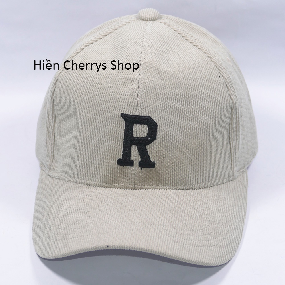 Mũ lưỡi trai -Nón kết thêu hình chữ R chất liệu nhung tăm cao cấp form unisex nam nữ