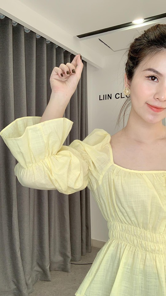 Áo kiểu nữ Linbi đủ size, màu vàng, chất liệu voan thoáng mát, kiểu dáng tay bồng Liin clothing SM2701