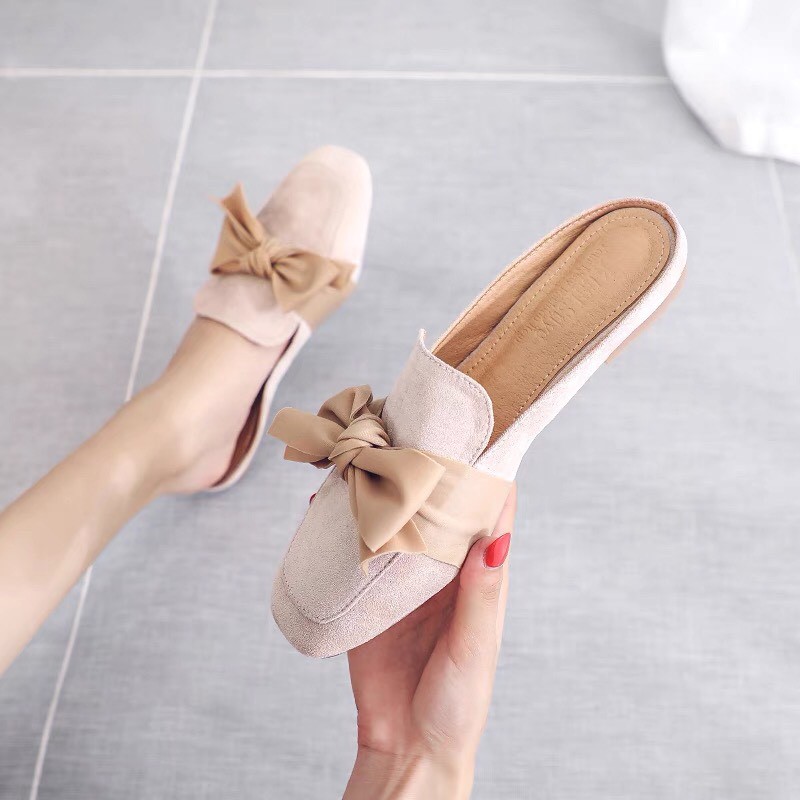 Giày sục nữ da lộn thắt nơ 2 màu cực đẹp | BigBuy360 - bigbuy360.vn