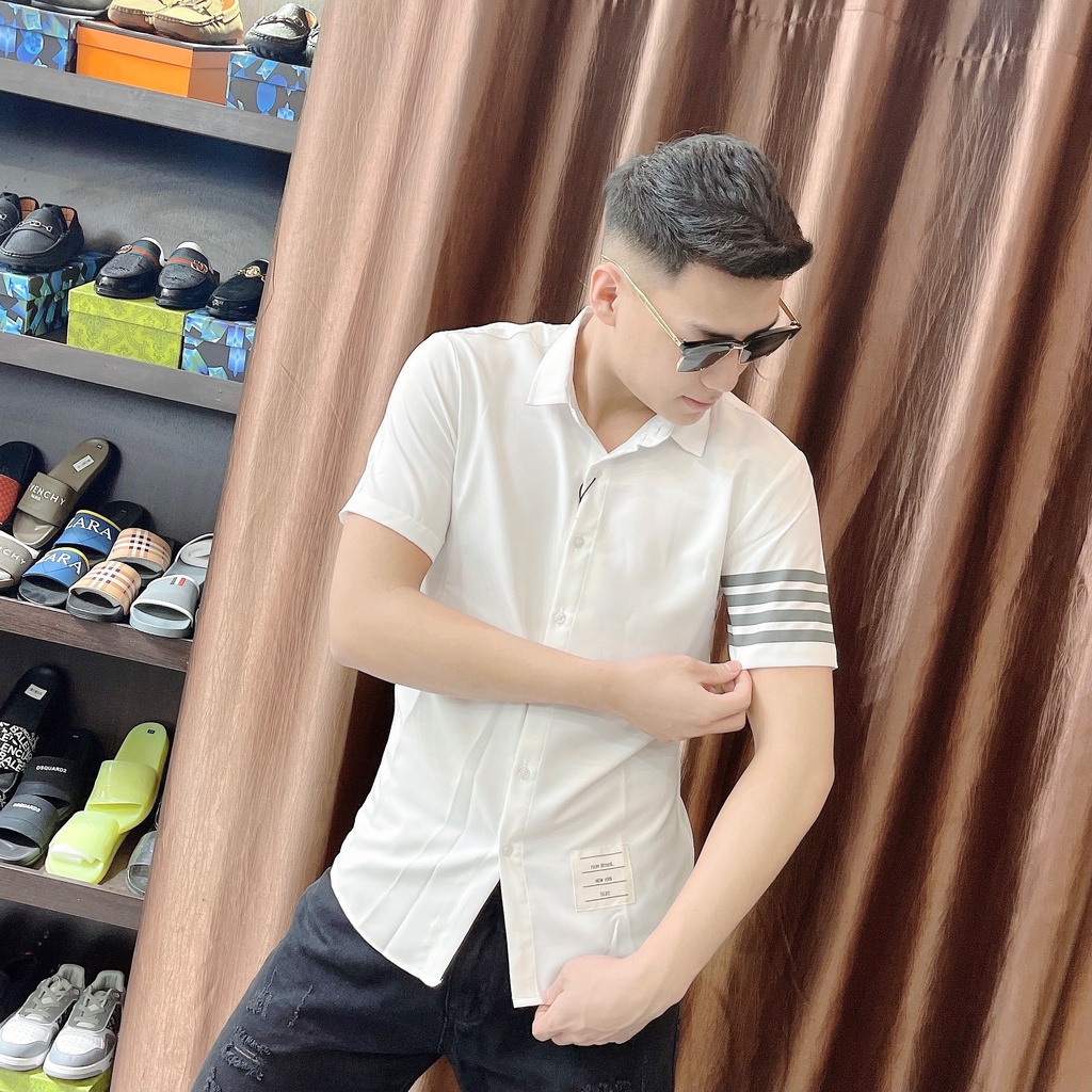 Áo Sơ Mi Nam Tay Ngắn . Áo Sơ Mi Cộc Tay Thome Browne Chất Vải Cotton-Lụa Thoáng Mát DT Fashion MenWear