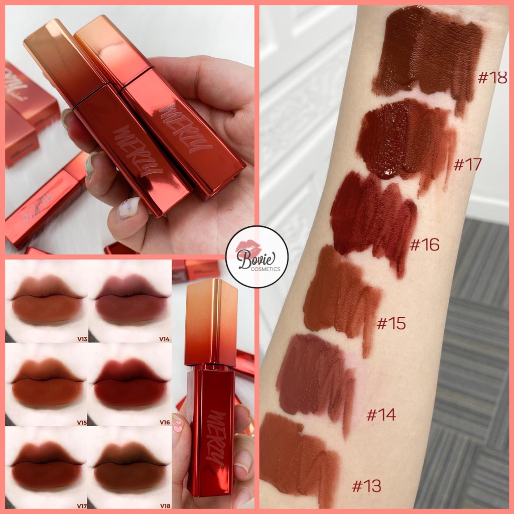 ( Sẵn - Version 3 ) Son kem Merzy Velvet Tint Ver 3 Vỏ Đỏ / Vỏ Xanh/ Vỏ Vàng V13 - V22 | Heritage | Thế Giới Skin Care