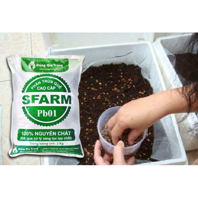 Phân trùn quế nguyên chất Sfarm Pb01 2kg -  phân chuyên dùng cho hoa cây cảnh.