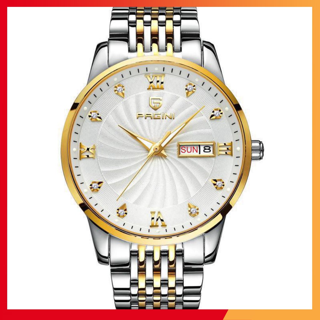 Đồng Hồ Nam PAGINI PA5588 Dây Thép Không Gỉ Cao Cấp Mặt Đính Đá - Kim Dạ Quang - Bảo hành 12 tháng