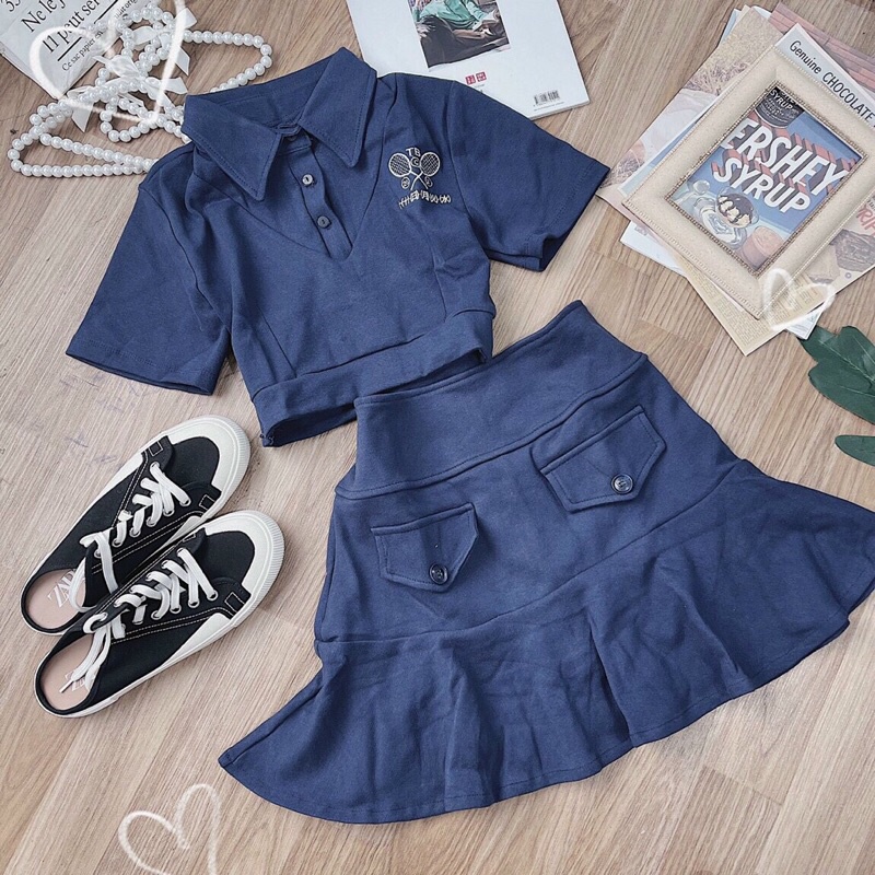 SET ÁO CRT POLO THÊU CHÂN VÁY NAVY