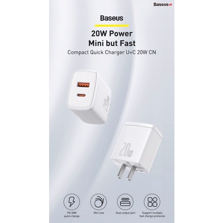 ✅Ship hoả tốc - Cốc sạc nhanh siêu nhỏ gọn 20W Baseus Compact Quick Charger