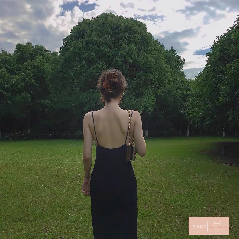 Váy Hai Dây Trễ Lưng Đen TONGKHOCHITUE , Váy Nữ Body Nàng Thơ | BigBuy360 - bigbuy360.vn