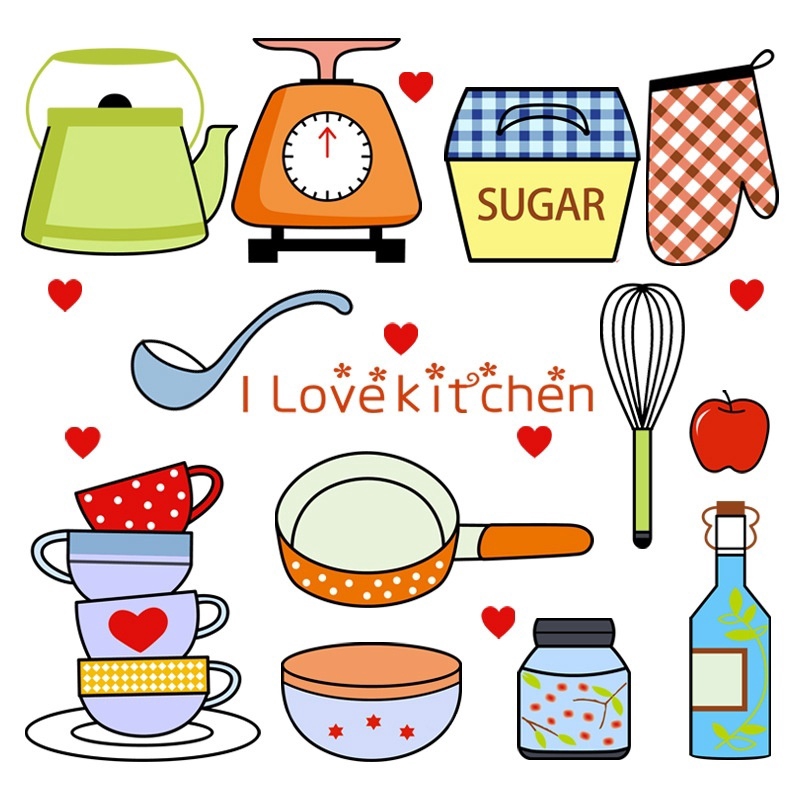 Decal Dán Tường Trang Trí Nhà Bếp Hình Dụng Cụ Nấu Ăn Ngộ Nghĩnh Kích Thước 30x45cm