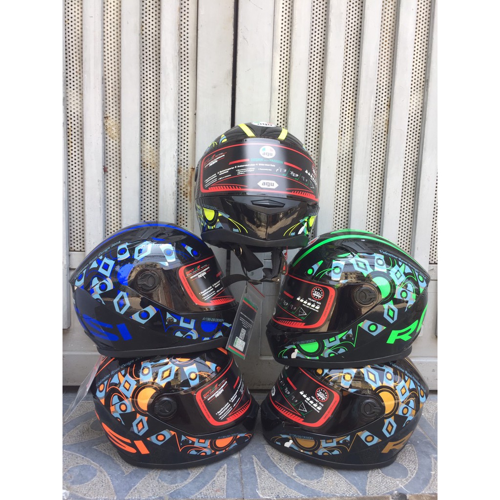 Mũ full face AGU 46 ĐỎ + SỪNG NHỌN + ĐUÔI GIÓ TẶNG FREE TÚI ĐỰNG MŨ helmet